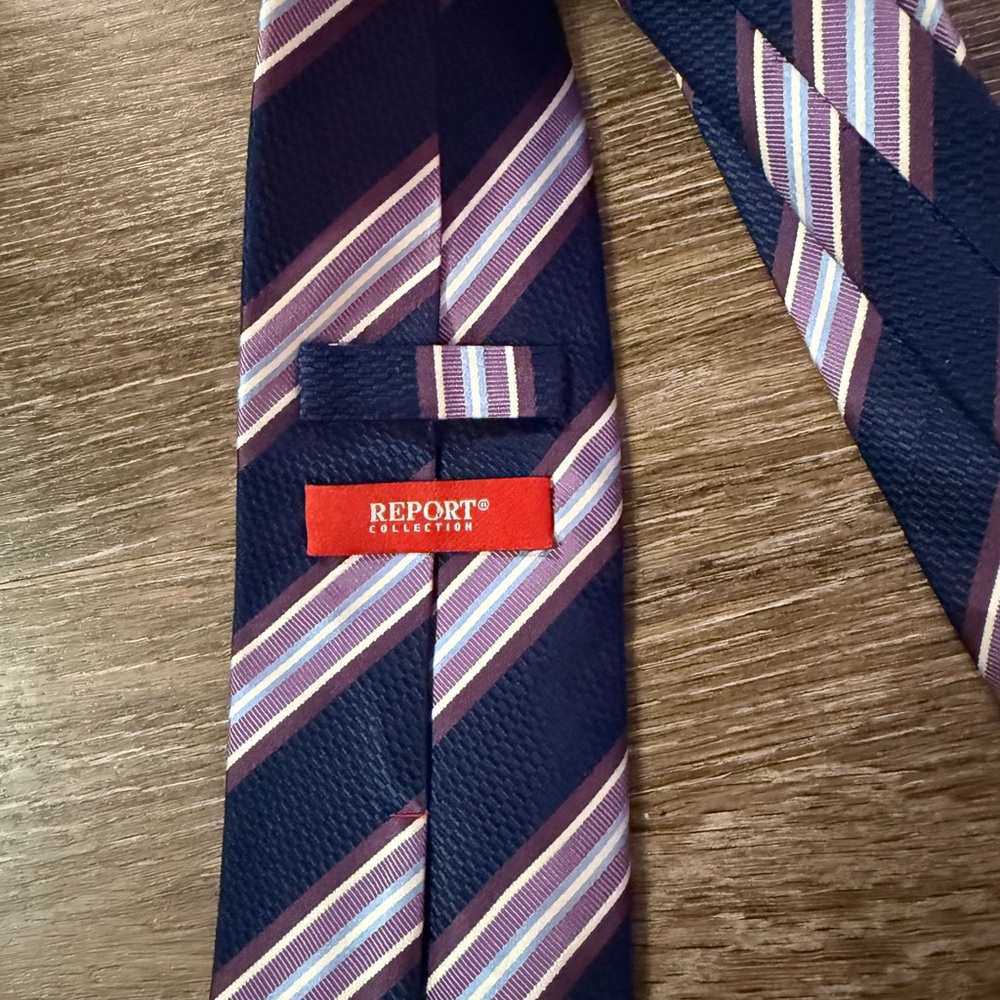 Report Navy and Purple Striped Tie - Picture 2 of 2